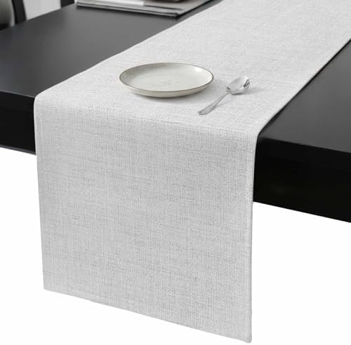 Farmhouse Light Gray Flax Table Runner 90 Inches Long,Kitchen Dining