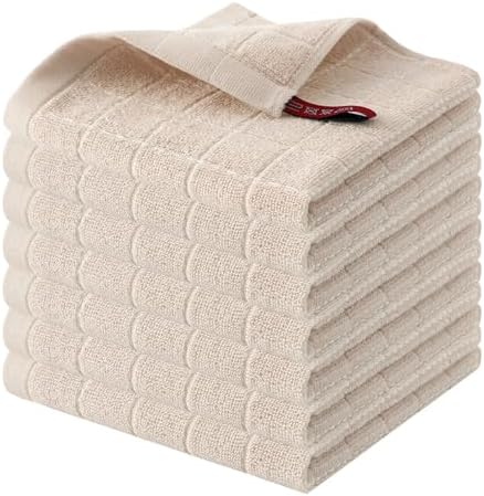 Homaxy 100% Cotton Terry Kitchen Dish Cloths, 7 Pack, Beige