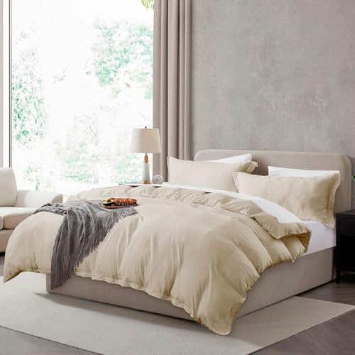 Hearth & Harbor Prewashed Twin Duvet Cover Set, Beige Cream