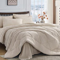 HEVUMYI 7-Piece California King Comforter Set, Beige Bed in a Bag