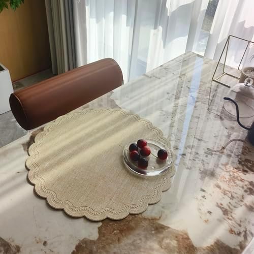 Round Placemats Set of 6, 15 Inch PU Faux Leather Easy Wipe Non-Slip