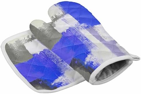 Quilted Cotton Terry Cloth Oven Mitt, Pot Holder Gray Blue Smear