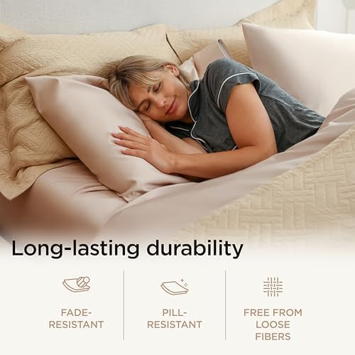 Threadmill 800TC Cotton Twin Sheet Set, Sateen, Solid, Light Beige