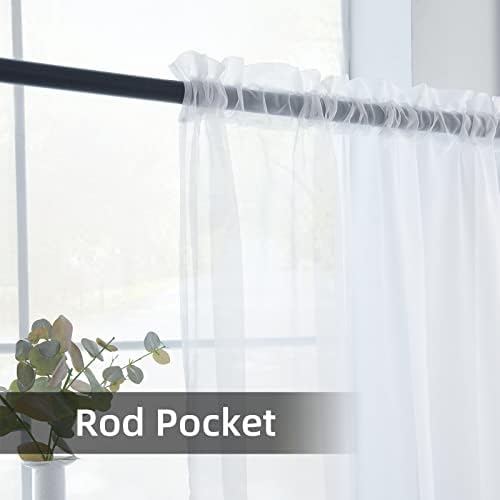 youleyar Solid Sheer Rod Pocket Curtain Voile Draperies 2 Panels White