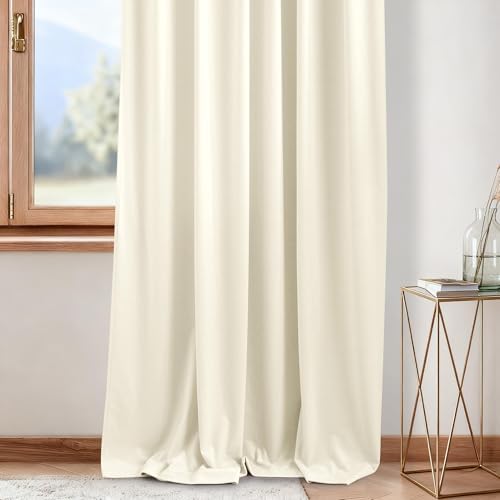 NICETOWN Ivory White Velvet Curtains 108'' Length 2 Panels, Living