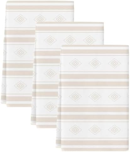 Beige Striped Kitchen Towels Set of 3, Absorbent Dish Towels for