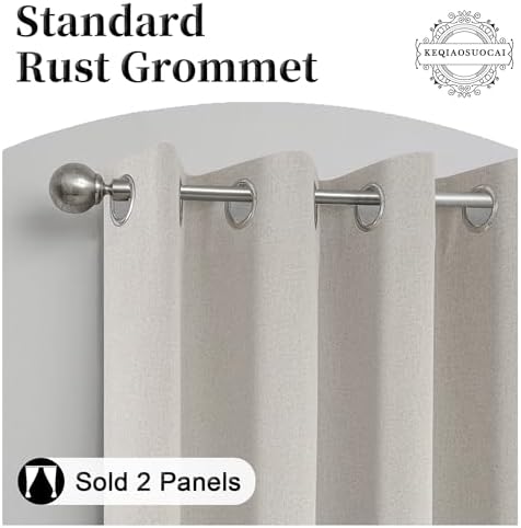 Beige 100% Blackout Linen Curtains 120 Inches Extra Long Ceiling to