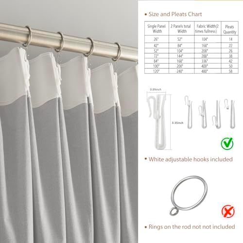 Beige White Blackout Window Curtains 63 inches Long, Double Pleated