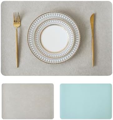 Reversible Faux Leather Placemats 12x17 Inch, Set of 2, Heat Resistant