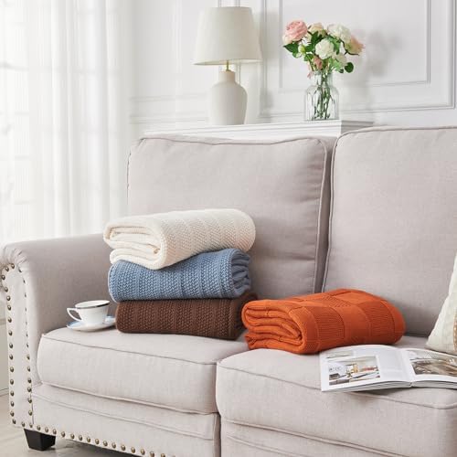 Douceur Cream White Stripe Knit Throw Blanket 50"x60"