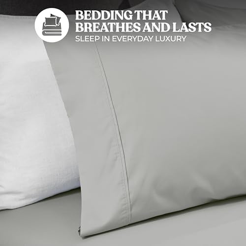 SUPERIOR Cotton Blend 600 TC Deep Pocket Sheet Set, King, Platinum