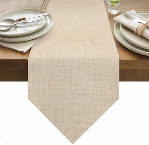 Vandarllin Table Runners 13x108 Inches Long, Beige Linen Texture Table