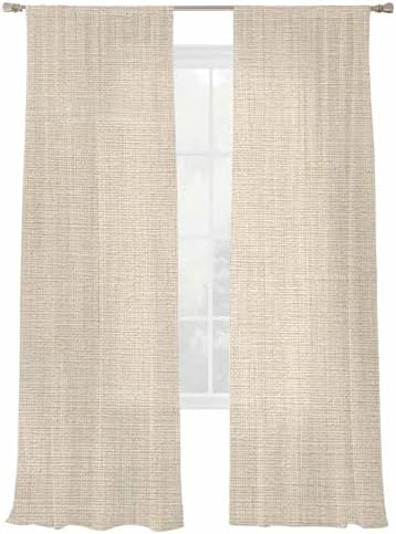Vintage Linen Sheer Curtains 108 Inches Long, Pastoral Beige Linen