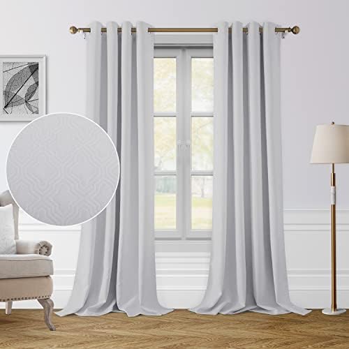 HOMEIDEAS Greyish White Blackout Curtains 52 x 108 Inch Geometric
