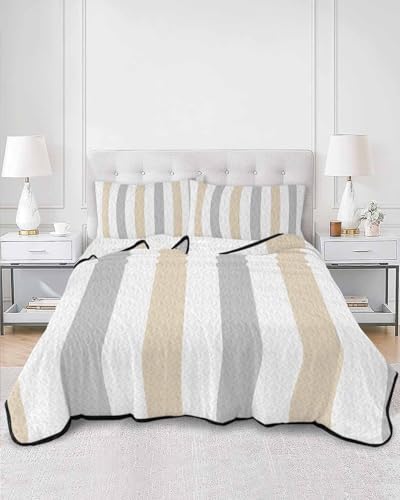 68x98in Quilt Bedding Set Classical Beige Grey Striped Breathable