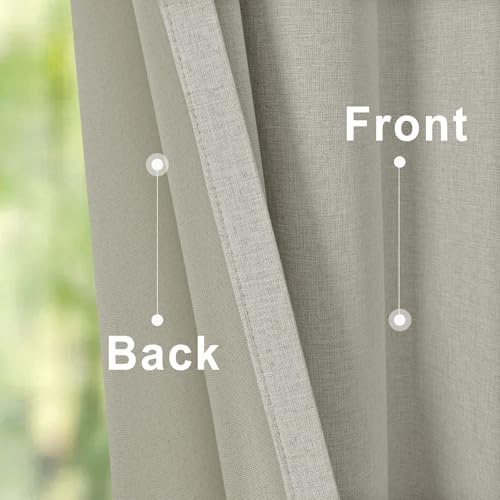 Frelement Ivory White 108inch Extra Long Linen Curtains 100% Blackout