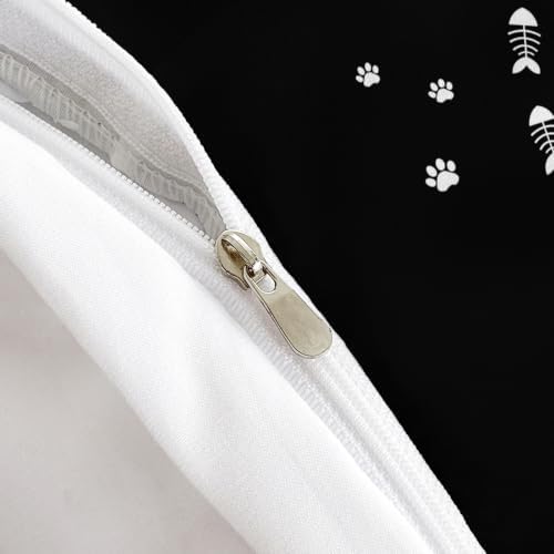 AILONEN Playful Cats Duvet Cover Set King, Black White Fishbone