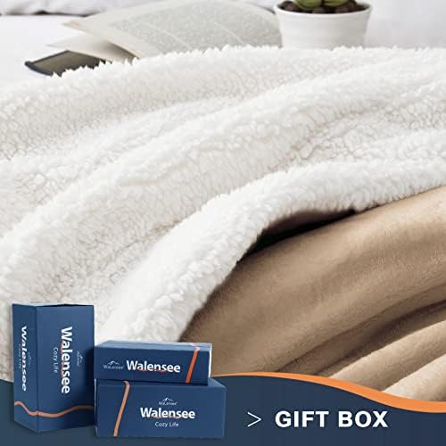 Walensee Sherpa Fleece Blanket (Twin Size 60”x80” Taupe tan) Plush