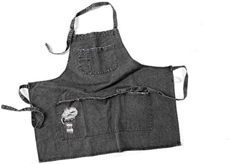Cotton Denim Apron Soft - Unisex Adjustable Bib Apron with 5-Pockets