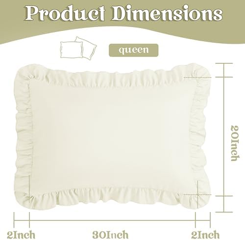 KKJIAF Ruffle Pillow Cases Queen Size Set of 2, Beige