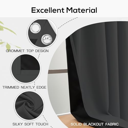Yakamok Charcoal Grey Blackout Curtains 96 inches Long for Bedroom 52"
