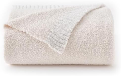 Chunky Knit Boucle Throw Blanket, Soft Washable Coastal Blanket for