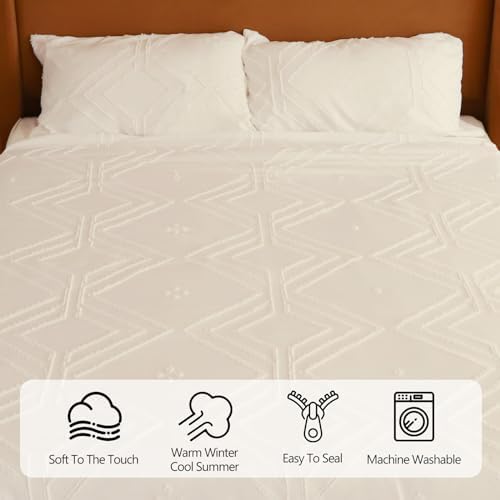 Duvet Cover Set Queen Size, Boho Bedding, 3 Pieces Embroidery Shabby