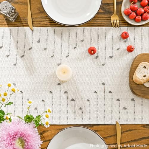 Artoid Mode Light Grey Boho Table Runner for Farmhouse Rustic,Seasonal