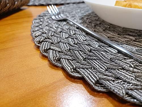 Zupro Round Placemats Set of 6,15" Cross Braid Cotton Table Mats-Dark