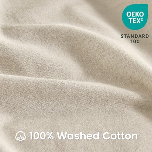 BISELINA 100% Washed Cotton Duvet Cover Set 3pcs with Bowknot Ties