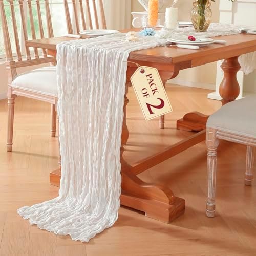 2 Pack Cheesecloth Table Runner, Fall Table Runner 120 Inch – Ivory