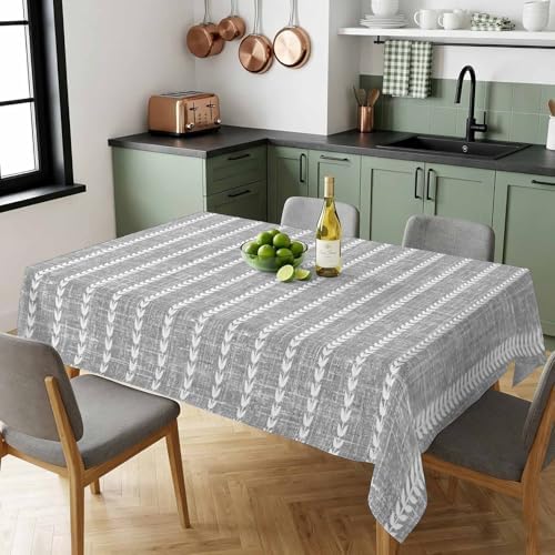 Grey Boho Stripe Light Linen Rectangle Tablecloth 60x120 Inches,Retro