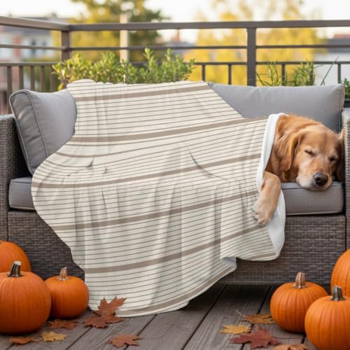 Beige Stripes Blanket Plush Cozy Fuzzy Throw Blanket for Couch/Travel
