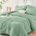 California King Comforter Set - 7PCS Seersucker Bed in a Bag, Sage