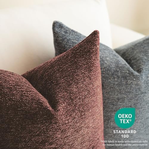 VOIR Burgundy Chenille Pillow Covers 18x18 Inch Set of 2