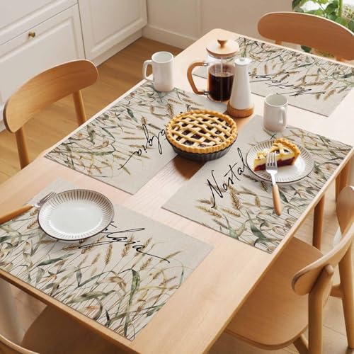 Placemats Set of 8, Pastoral Botanical Woven Placemat, Linen Place