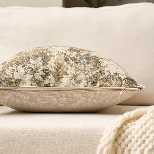 Yangest Neutral Floral Pillow Cover 20 x 20 Inches, Vintage Chenille