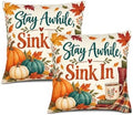 Leaves Plaid Decor Pillow Covers 22x22 Inch Set of 2 Linen for Fall