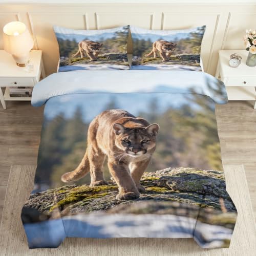 King Duvet Cover Set Soft Microfiber Animals Lion