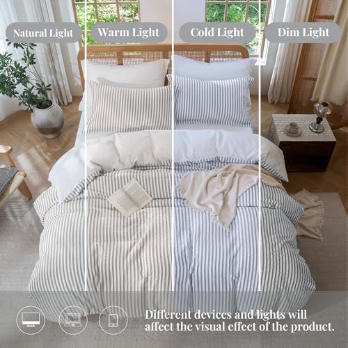 MILDLY Jacquard Striped Duvet Cover Set 3pcs Dual Zipper Grey King