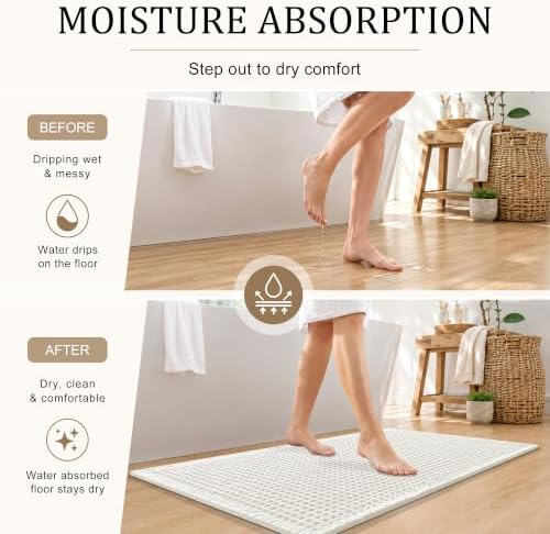 OLANLY Waffle Bath Mat 60x24, Non Slip Boho Bathroom Runner Rugs