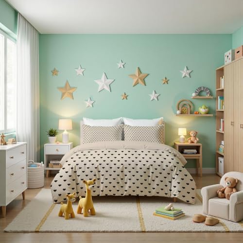 Beige Simple Little Heart Duvet Cover Set for Women Girls 3 Pcs Cute