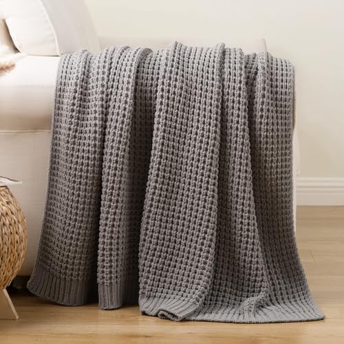Grey Throw Blanket for Couch, Soft Knitted Chenille Throw Blanket
