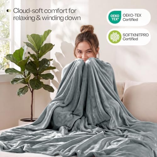 Soft Fleece Blanket for Bed Queen Size Cool Grey (90x90 Inch)