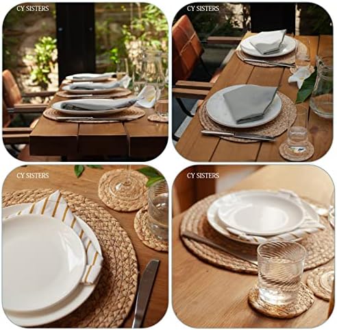 Round Woven Placemats Set of 4, Natural Water Hyacinth Place mats