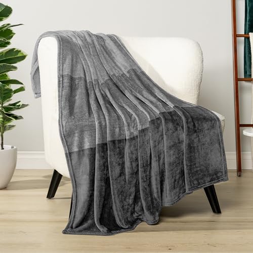 PAVILIA Gray Ombre Fleece Throw Blanket for Couch Sofa Bed, 60x80 Twin