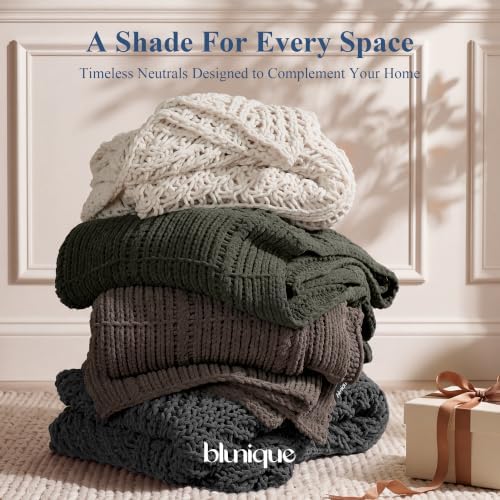 Chenille Knit Throw Blanket, Soft Cable Knit Blanket with Openwork