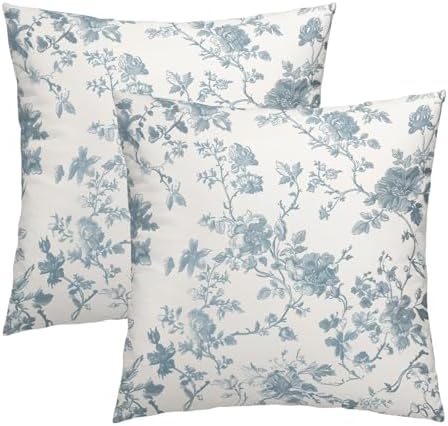 Dusty Blue Floral Pillow Covers 18x18 Inch Modern Neutral Blue and