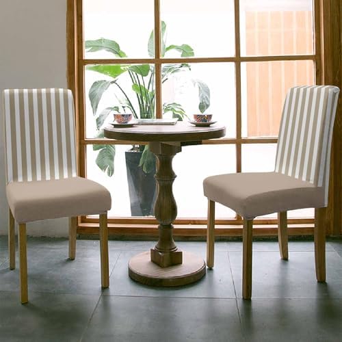 Beige Striped Dining Chair Covers Set of 2, Modern Farmhouse Beige