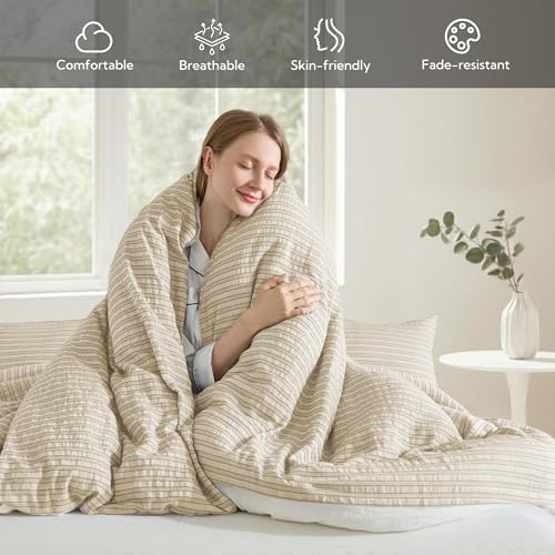 MILDLY Khaki Textured Duvet Cover Set 3pcs Dual Zipper King